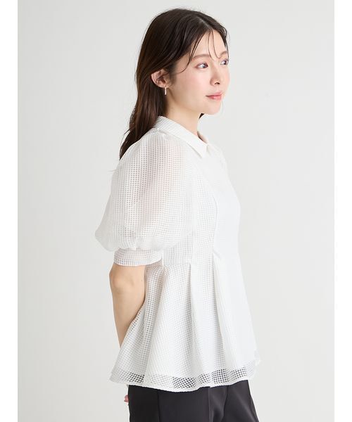 CELFORD（セルフォード）の「【洗える】襟付きメッシュブラウス（シャツ/ブラウス・レディース・ブラック/サックスブルー/ホワイト・36/38）」の7枚目の写真