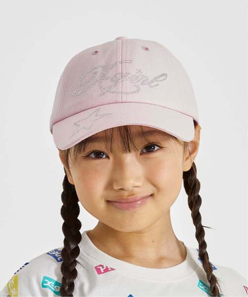 X-girl Stages(エックスガールステージス)の「ラインストーンロゴ キャップ(キャップ・キッズ・ピンク/ブラック・S(48-52cm)/52-56cm)」の1枚目の写真