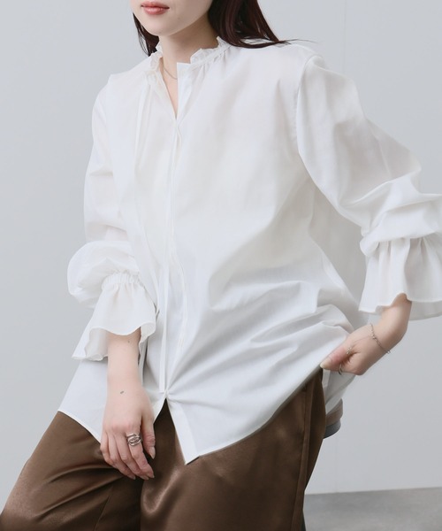 NAVY（ネイビー）の「NAVY　袖フリルブラウス（シャツ/ブラウス・レディース・サックスブルー/ホワイト・FREE）」の8枚目の写真