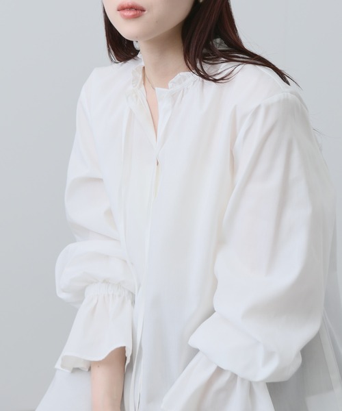 NAVY（ネイビー）の「NAVY　袖フリルブラウス（シャツ/ブラウス・レディース・サックスブルー/ホワイト・FREE）」の9枚目の写真