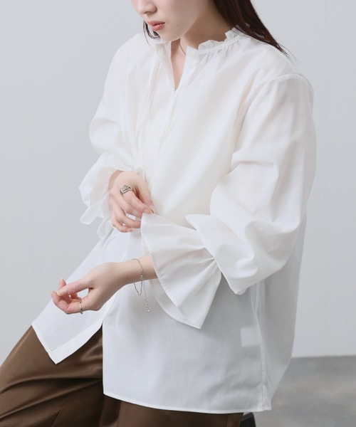 NAVY（ネイビー）の「NAVY　袖フリルブラウス（シャツ/ブラウス・レディース・サックスブルー/ホワイト・FREE）」の10枚目の写真