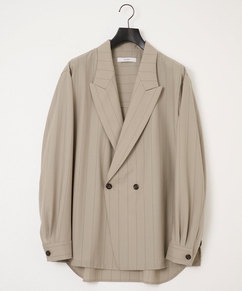 UJOH（ウジョー）の「【UJOH HOMME/ウジョー】Peaked Lapel Collar Shirt JKT / 2/72 ｳｰﾙﾄﾛﾋﾟﾝｽﾄﾗｲﾌﾟ / M732-J50-102（テーラードジャケット・メンズ・グレー/ブラウン・4/5）」の3枚目の写真