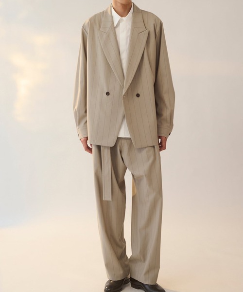 UJOH（ウジョー）の「【UJOH HOMME/ウジョー】Peaked Lapel Collar Shirt JKT / 2/72 ｳｰﾙﾄﾛﾋﾟﾝｽﾄﾗｲﾌﾟ / M732-J50-102（テーラードジャケット・メンズ・グレー/ブラウン・4/5）」の4枚目の写真