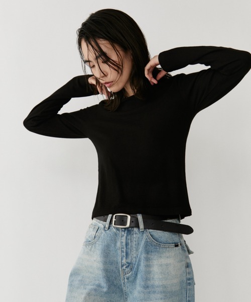 VION(ヴィオン)の「ソフトブラッシュドロングスリーブティー / Soft Brushed Long Sleeve TEE(Tシャツ/カットソー・レディース・ブラック/ベージュ・FREE)」の10枚目の写真