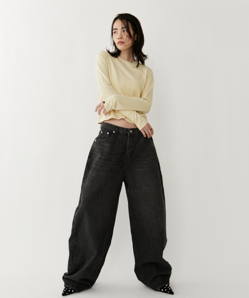 VION(ヴィオン)の「ソフトブラッシュドロングスリーブティー / Soft Brushed Long Sleeve TEE(Tシャツ/カットソー・レディース・ブラック/ベージュ・FREE)」の7枚目の写真