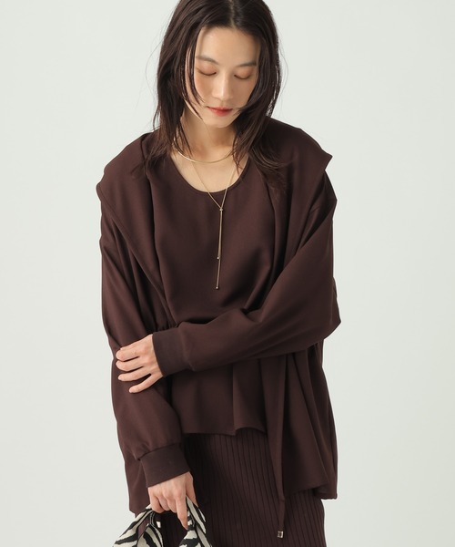 Elura(エルーラ)の「サラサラリラクシーフードカーディガン/656791(カーディガン/ボレロ・レディース・ブラック/オフホワイト/モカ/ダークブラウン・FREE)」の3枚目の写真
