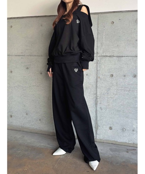 EGOIST（エゴイスト）の「ハートロゴ裏毛ワイドパンツ（スウェットパンツ・レディース・ライトグレー/ブラック・FREE）」の10枚目の写真
