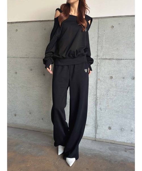 EGOIST（エゴイスト）の「ハートロゴ裏毛ワイドパンツ（スウェットパンツ・レディース・ライトグレー/ブラック・FREE）」の8枚目の写真