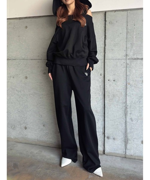 EGOIST（エゴイスト）の「ハートロゴ裏毛ワイドパンツ（スウェットパンツ・レディース・ライトグレー/ブラック・FREE）」の9枚目の写真