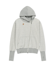 THEMUSEUMVISITOR（ザミュージアムビジター）の「STRIPE UNBALANCED ZIPUP HOODIE (GREY)（パーカー）」