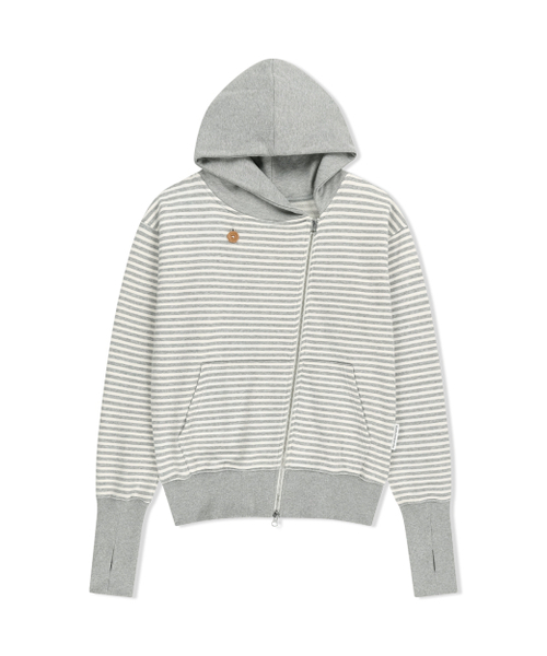 THEMUSEUMVISITOR(ザミュージアムビジター)の「STRIPE UNBALANCED ZIPUP HOODIE (GREY)(パーカー・レディース・その他・FREE)」の3枚目の写真