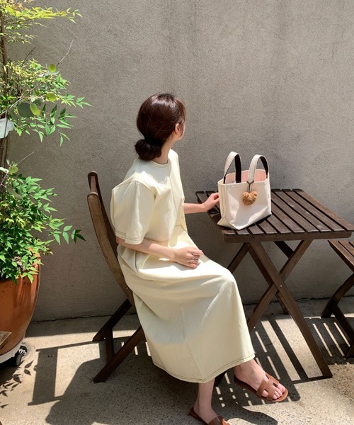 2ly2(トゥーリートゥー)の「ステッチデザイン半袖ロングワンピース ゆったりカジュアルワンピース(ワンピース・レディース・グレー/ベージュ・FREE)」の10枚目の写真