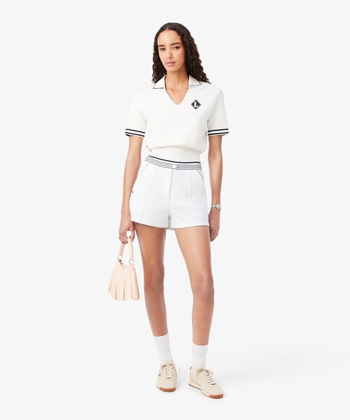 LACOSTE（ラコステ）の「フランスメイド ボーダーウエストバンド鹿の子地ショーツ（その他パンツ・レディース・ホワイト×ネイビー・36/38）」の8枚目の写真