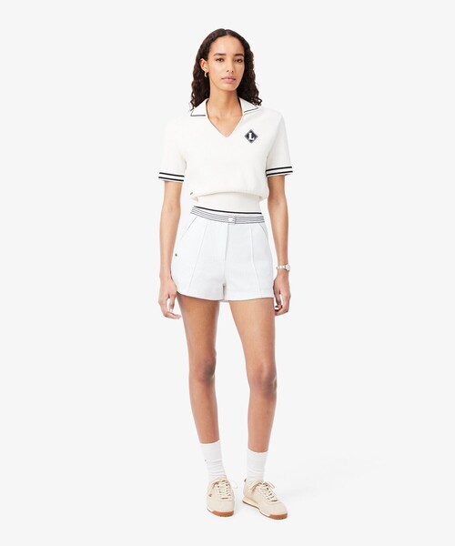 LACOSTE（ラコステ）の「フランスメイド ボーダーウエストバンド鹿の子地ショーツ（その他パンツ・レディース・ホワイト×ネイビー・36/38）」の2枚目の写真