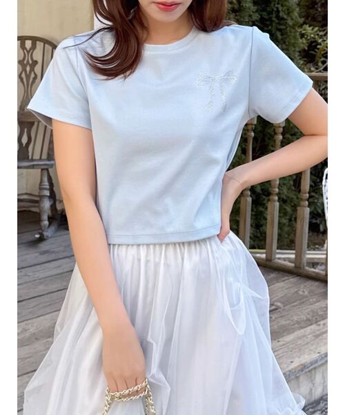 dazzlin（ダズリン）の「【UV】ラインストーンモチーフコンパクトTシャツ（Tシャツ/カットソー・レディース・ブルー/オフホワイト/ブラック/ライム・FREE）」の4枚目の写真