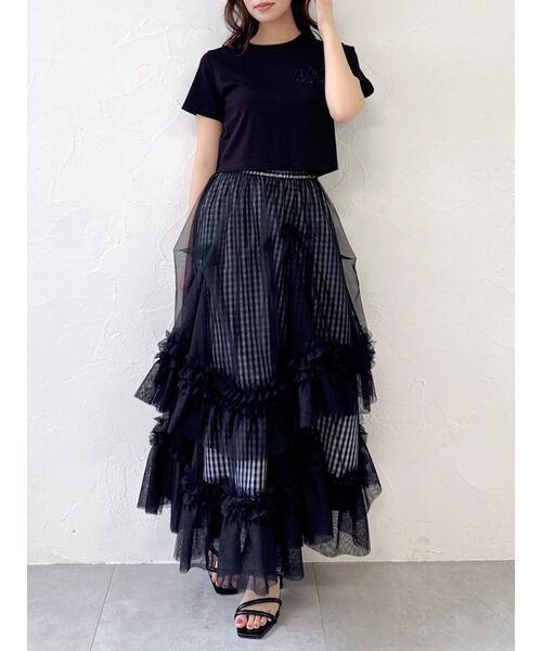 dazzlin（ダズリン）の「【UV】ラインストーンモチーフコンパクトTシャツ（Tシャツ/カットソー・レディース・ブルー/オフホワイト/ブラック/ライム・FREE）」の14枚目の写真