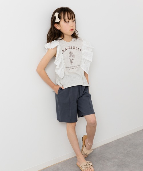 JAM & LINK(ジャムアンドリンク)の「テレコ素材 ピンタックハーフパンツ(その他パンツ・キッズ・グレー/ブラウン/チャコールグレー/グレイッシュブルー/ブラック・160cm/150cm/140cm/130cm/120cm/110cm/100cm)」の14枚目の写真