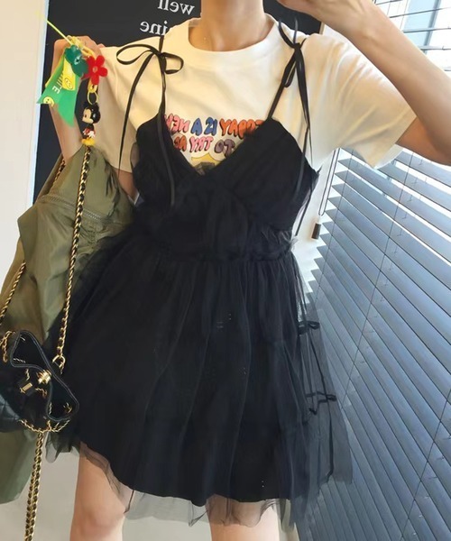 lulufa（ルルファ）の「チュールキャミティアードミニワンピース（ワンピース・レディース・ブラック/チャコール・FREE）」の5枚目の写真