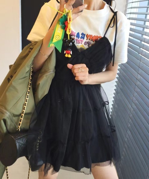 lulufa（ルルファ）の「チュールキャミティアードミニワンピース（ワンピース・レディース・ブラック/チャコール・FREE）」の6枚目の写真