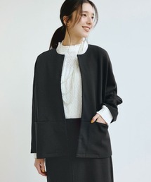 リブ　イン　コンフォート　きちんとシーンからカジュアルにも使える　ぐい伸びカットソージャケット〈ブラック〉
