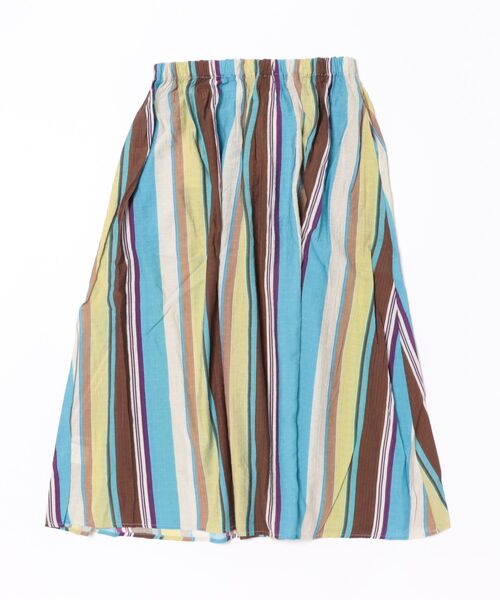 MELROSE claire（メルローズ クレール）の「【マルチストライプギャザーフレアスカート】（スカート・レディース・ブルー・FREE）」の2枚目の写真