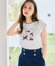 31 Sons de mode | 2026春夏新作 リボンプリントフレンチスリーブTシャツ(Tシャツ/カットソー)