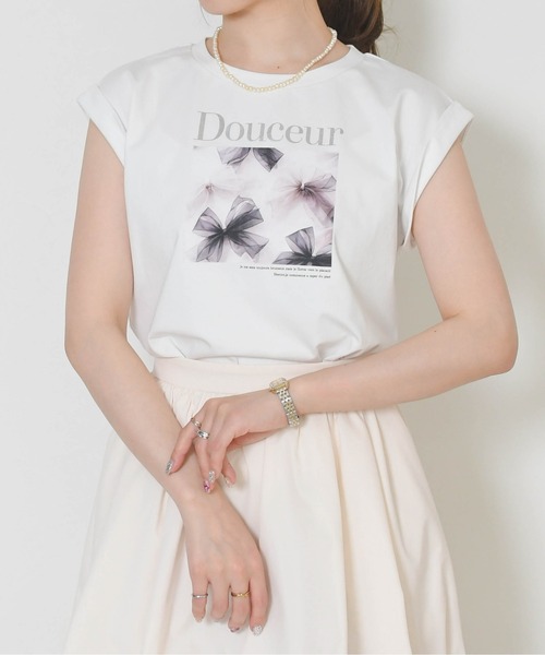 31 Sons de mode（トランテアン　ソン　ドゥ　モード）の「2026春夏新作 リボンプリントフレンチスリーブTシャツ（Tシャツ/カットソー・レディース・ブラック/オフホワイト・ﾌﾘ-）」の14枚目の写真