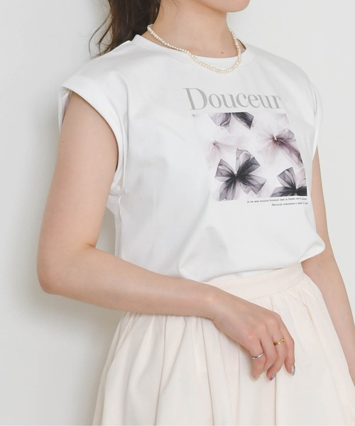 31 Sons de mode（トランテアン　ソン　ドゥ　モード）の「2026春夏新作 リボンプリントフレンチスリーブTシャツ（Tシャツ/カットソー・レディース・ブラック/オフホワイト・ﾌﾘ-）」の13枚目の写真