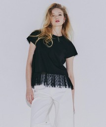 DOUBLE STANDARD CLOTHING（ダブルスタンダードクロージング）の「アシンメトリードットチュールTシャツ（Tシャツ/カットソー）」