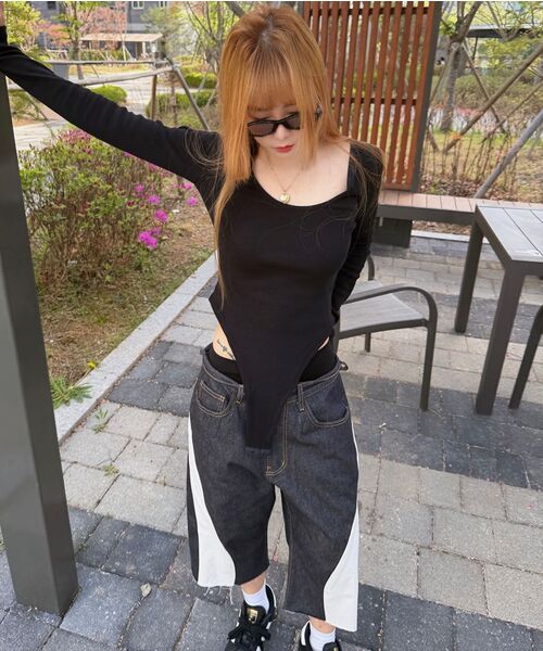 PEACEOFMIND(ピースオブマインド)の「ダブルラインワイドデニムバミューダパンツ(インディゴ)(デニムパンツ・メンズ・その他・X-LARGE/LARGE/MEDIUM)」の2枚目の写真