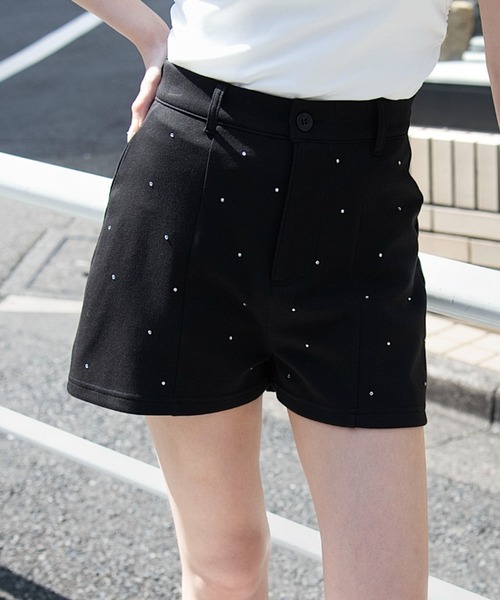WEGO(ウィゴー)の「WEGO/ラインストーンマイクロショートパンツ(スラックス・レディース・ブラック・FREE)」の1枚目の写真