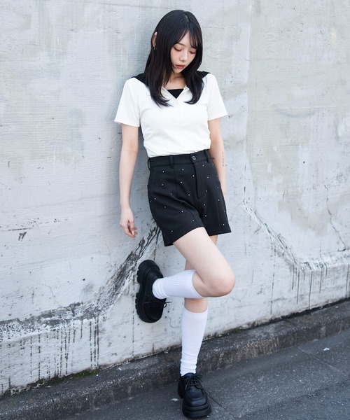 WEGO(ウィゴー)の「WEGO/ラインストーンマイクロショートパンツ(スラックス・レディース・ブラック・FREE)」の10枚目の写真