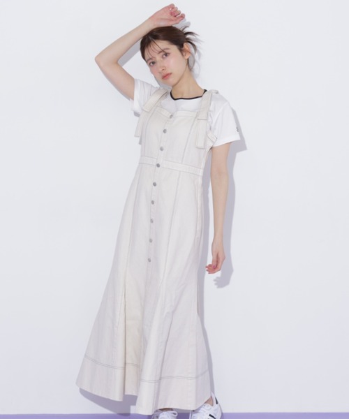 JILL by JILL STUART(ジルバイジルスチュアート)の「肩リボンデニムジャンスカ(ワンピース・レディース・ブルー/ホワイト・MEDIUM/SMALL)」の1枚目の写真
