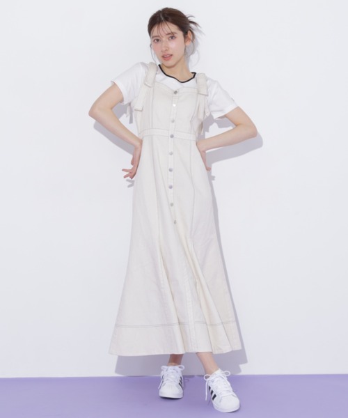JILL by JILL STUART(ジルバイジルスチュアート)の「肩リボンデニムジャンスカ(ワンピース・レディース・ブルー/ホワイト・MEDIUM/SMALL)」の16枚目の写真
