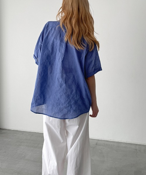CANAL JEAN(キャナルジーン)の「COIN チェック半袖シャツ(シャツ/ブラウス・レディース・ブルー/アイボリー・ONE SIZE)」の7枚目の写真