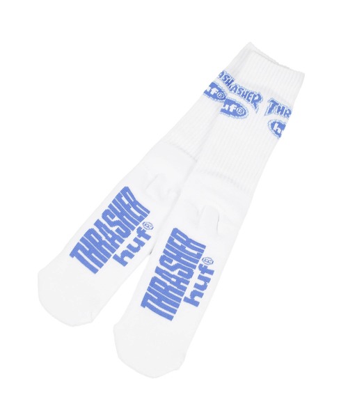 HUF(ハフ)の「【C-HUF4】【HUF×THRASHER/ハフ×スラッシャー】HUF X THRASHER LOGO SOCK SK00965(ソックス/靴下・メンズ・ホワイト/ブラック・O/S)」の1枚目の写真