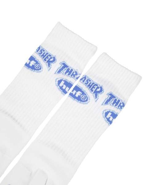 HUF(ハフ)の「【C-HUF4】【HUF×THRASHER/ハフ×スラッシャー】HUF X THRASHER LOGO SOCK SK00965(ソックス/靴下・メンズ・ホワイト/ブラック・O/S)」の5枚目の写真