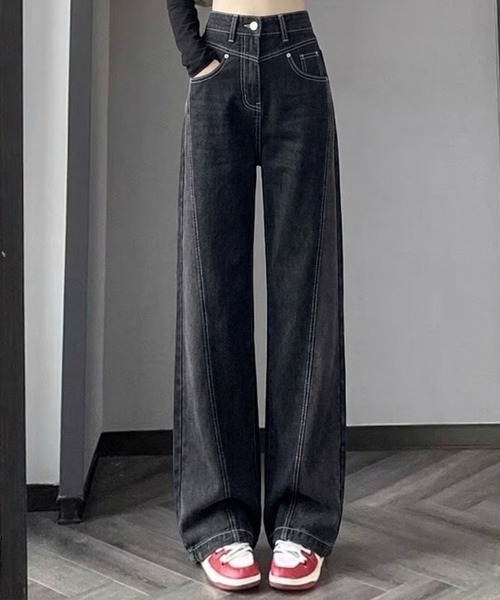 GLAMOROUS JANE(グラマラスジェーン)の「ウォッシュ切替BKデニムPT(デニムパンツ・レディース・ブラック・S/M/L)」の3枚目の写真