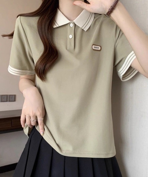 mielu（ミエル）の「配色ラインポロトップス（ニット/セーター・レディース・グリーン/ブラック・LARGE/MEDIUM）」の2枚目の写真