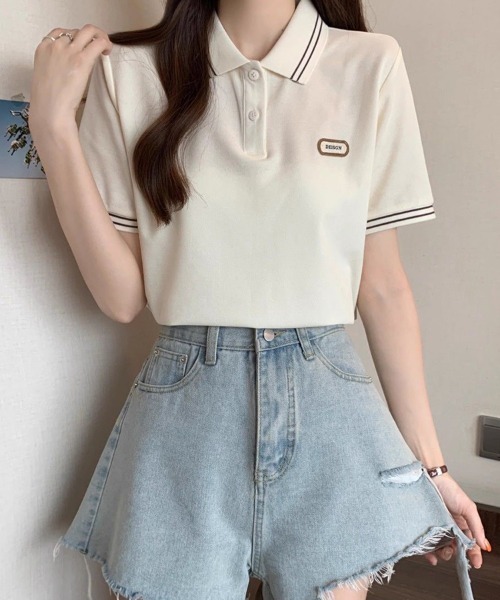 mielu（ミエル）の「配色ラインポロトップス（ニット/セーター・レディース・グリーン/ブラック・LARGE/MEDIUM）」の3枚目の写真