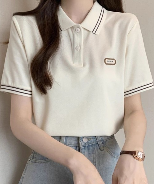 mielu（ミエル）の「配色ラインポロトップス（ニット/セーター・レディース・グリーン/ブラック・LARGE/MEDIUM）」の6枚目の写真