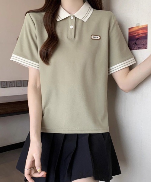 mielu（ミエル）の「配色ラインポロトップス（ニット/セーター・レディース・グリーン/ブラック・LARGE/MEDIUM）」の7枚目の写真