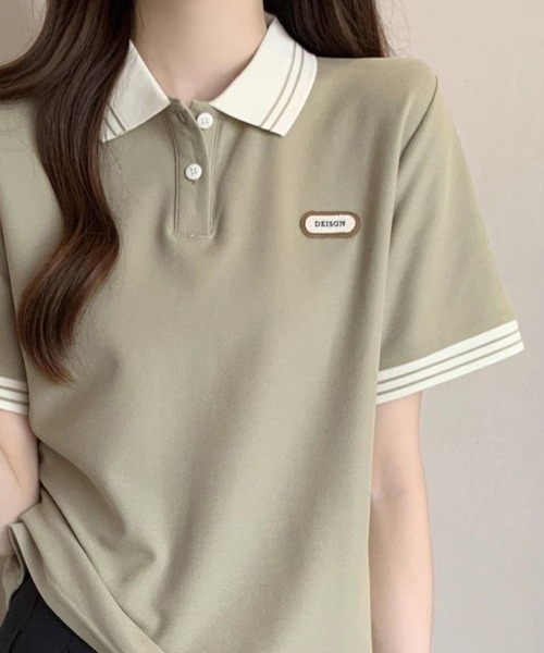 mielu（ミエル）の「配色ラインポロトップス（ニット/セーター・レディース・グリーン/ブラック・LARGE/MEDIUM）」の8枚目の写真