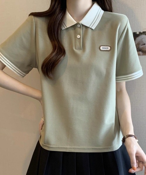 mielu（ミエル）の「配色ラインポロトップス（ニット/セーター・レディース・グリーン/ブラック・LARGE/MEDIUM）」の9枚目の写真