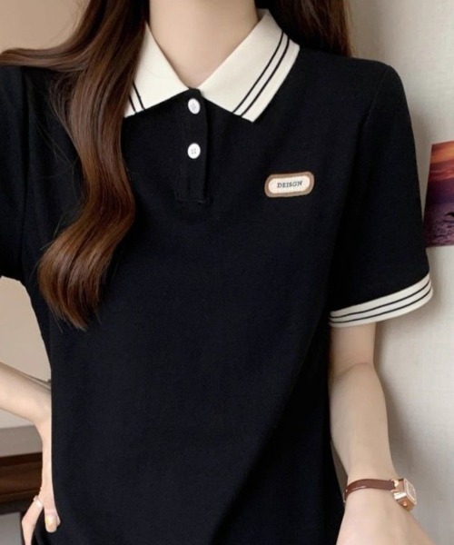mielu（ミエル）の「配色ラインポロトップス（ニット/セーター・レディース・グリーン/ブラック・LARGE/MEDIUM）」の11枚目の写真