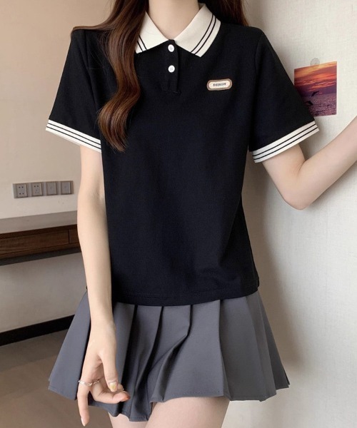 mielu（ミエル）の「配色ラインポロトップス（ニット/セーター・レディース・グリーン/ブラック・LARGE/MEDIUM）」の12枚目の写真