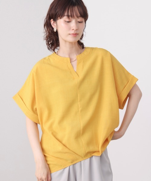 Bou Jeloud(ブージュルード)の「麻ライクキーネックプルオーバー(Tシャツ/カットソー・レディース・レッド/ブラック/ブルー/イエロー・FREE)」の4枚目の写真