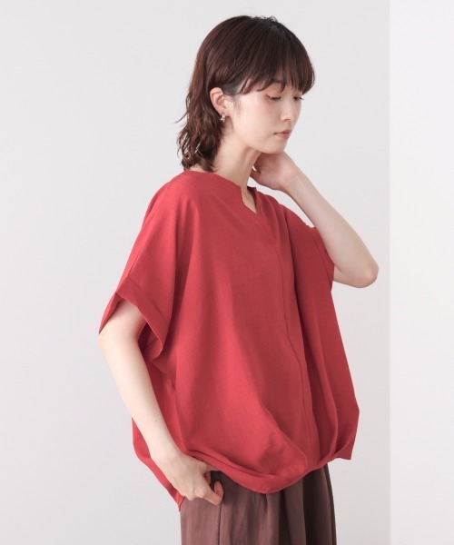 Bou Jeloud(ブージュルード)の「麻ライクキーネックプルオーバー(Tシャツ/カットソー・レディース・レッド/ブラック/ブルー/イエロー・FREE)」の6枚目の写真