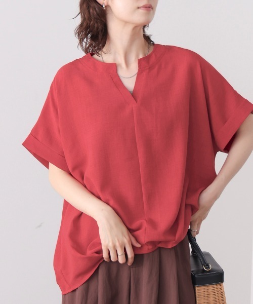 Bou Jeloud(ブージュルード)の「麻ライクキーネックプルオーバー(Tシャツ/カットソー・レディース・レッド/ブラック/ブルー/イエロー・FREE)」の7枚目の写真