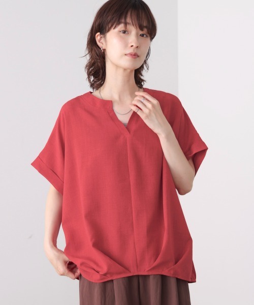 Bou Jeloud(ブージュルード)の「麻ライクキーネックプルオーバー(Tシャツ/カットソー・レディース・レッド/ブラック/ブルー/イエロー・FREE)」の9枚目の写真